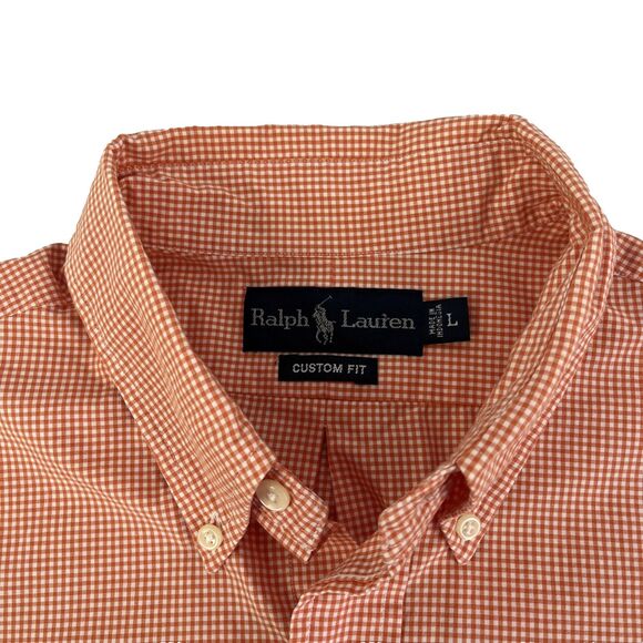 Mens Ralph Lauren Short Sleeve Button Down Shirt Size Large Gingham Check Orange - Picture 2 of 7